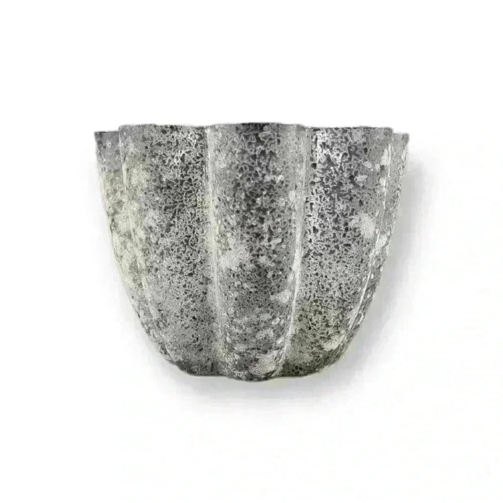 Art Glass Candle Holder Vitrocolor Recycled Gray Heavy Pumice-Like Texture Spain